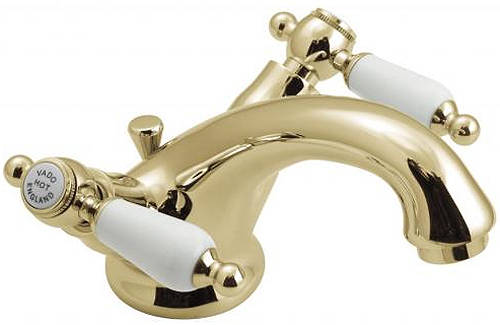 Example image of Vado Kensington Basin & Bath Shower Mixer Tap Pack (Gold & White).