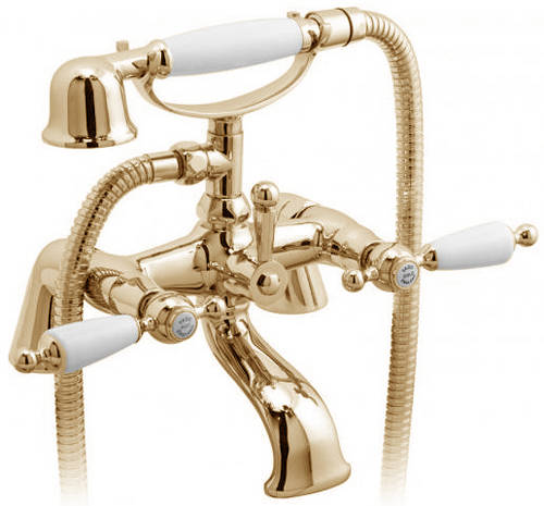 Example image of Vado Kensington Pillar Basin & Bath Shower Mixer Tap Pack (Gold & White).