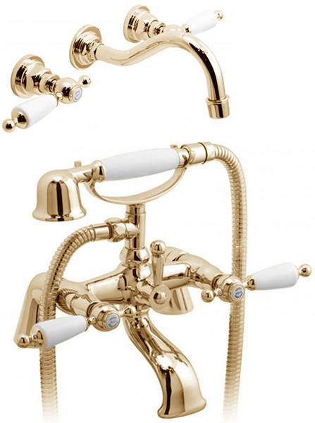 Larger image of Vado Kensington Wall Mounted Basin & BSM Tap Pack (Gold & White).