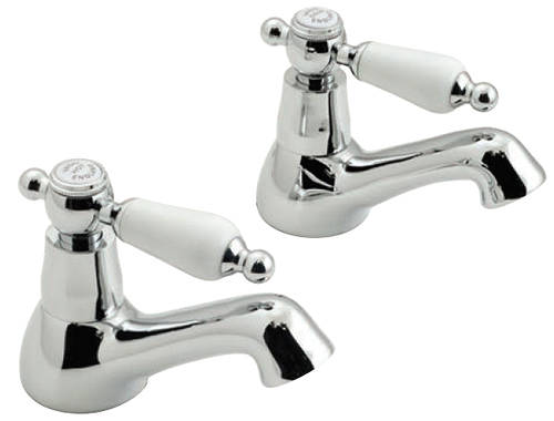 Larger image of Vado Kensington Pillar Basin Taps (Chrome & White).