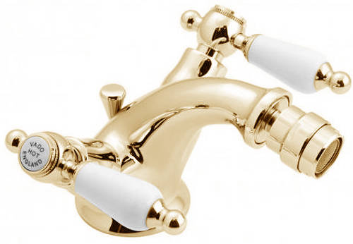 Larger image of Vado Kensington Bidet Mixer Tap With Pop Up Waste (Gold & White).