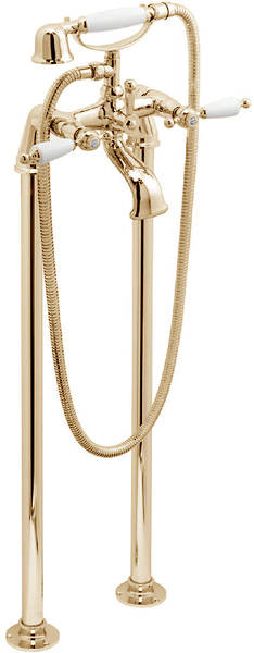 Larger image of Vado Kensington Floor Mounted Bath Shower Mixer Tap (Gold & White).