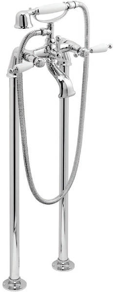 Larger image of Vado Kensington Floor Mounted Bath Shower Mixer Tap (Chrome & White).