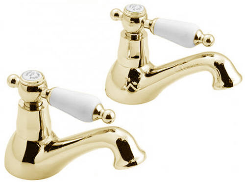 Larger image of Vado Kensington Pillar Bath Taps (Gold & White).