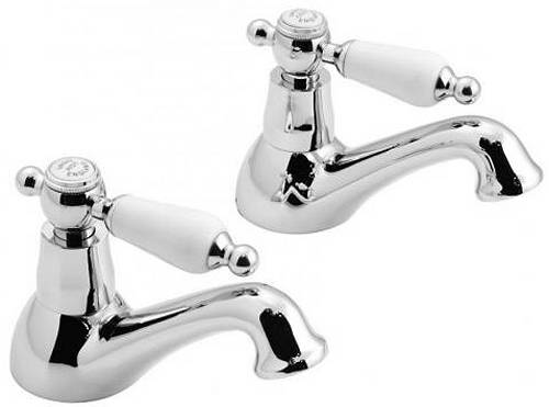 Larger image of Vado Kensington Pillar Bath Taps (Chrome & White).