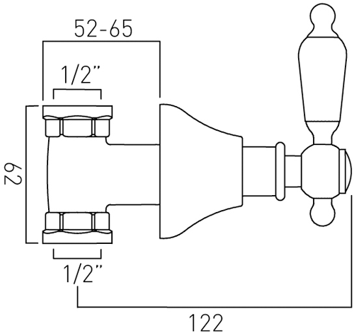 Technical image of Vado Kensington Concealed Stop Valve (Gold & White, 1/2").