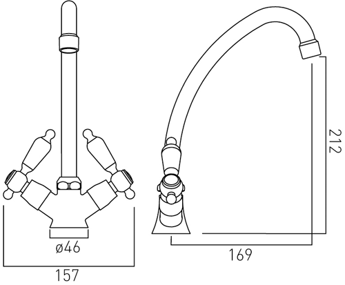 Technical image of Vado Kensington Kitchen Mixer Tap With Swivel Spout (Chrome & White).