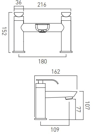Technical image of Vado Kovera Bath Filler Tap & Basin Mixer Tap Pack (Chrome).