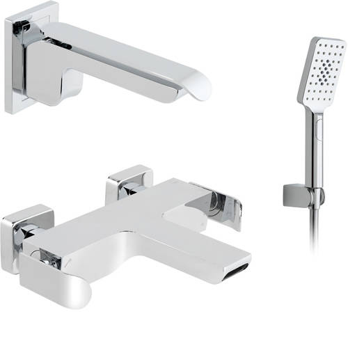 Larger image of Vado Kovera Wall Mounted Bath Shower Mixer & Basin Tap Pack (Chrome).