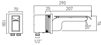 Technical image of Vado Kovera Bath Shower Mixer & Wall Mounted Basin Tap Pack (Chrome).