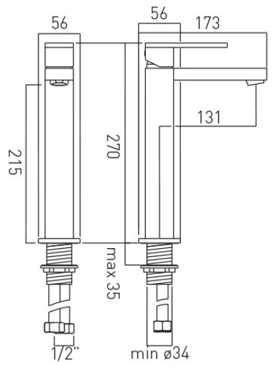 Technical image of Vado Notion Extended Basin Mixer Tap (Bright Nickel).