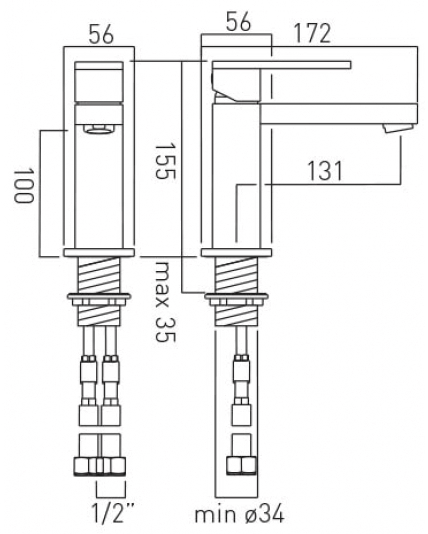 Technical image of Vado Notion Basin Mixer Tap (Brushed Nickel).