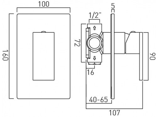 Technical image of Vado Notion Manual Shower Valve (Bright Nickel).