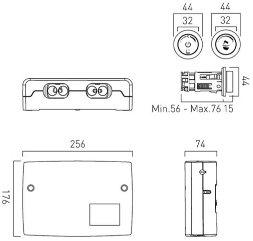 Technical image of Vado Sensori SmartDial Thermostatic, Round Head, Bath Filler & Remote.