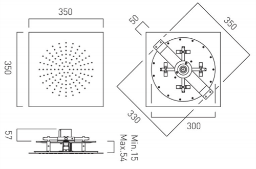 Technical image of Vado Sensori SmartDial Thermostatic Shower With Square Head & Bath Filler.