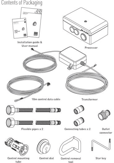 Technical image of Vado Sensori SmartDial Thermostatic Shower With Round Head & Remote.