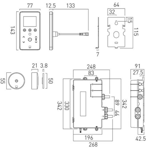 Technical image of Vado Sensori SmartTouch Shower, Remote & Round Head (Pumped, 1 Outlet).