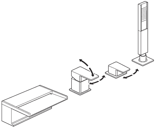 Technical image of Vado Synergie 4 Tap Hole Waterfall Bath Shower Mixer Tap With Shower Kit.