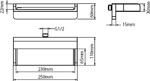 Technical image of Vado Synergie Wall Mounted Waterfall Shower Head (Chrome).