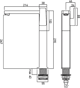 Technical image of Vado Synergie High Rise Basin Tap (Chrome).