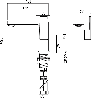 Technical image of Vado Synergie Basin Tap (Chrome).