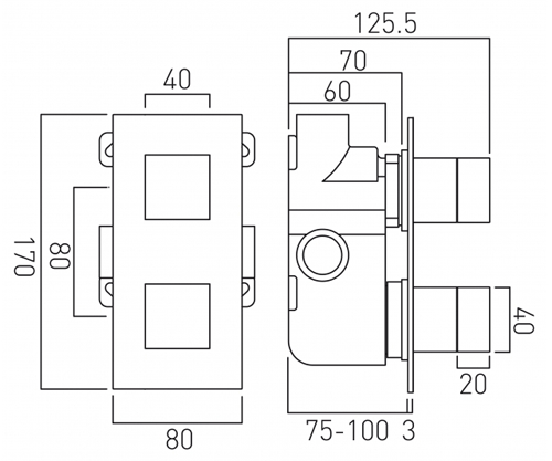 Technical image of Vado Notion Thermostatic Shower Valve With 1 Outlet (3/4" Brushed Gold).