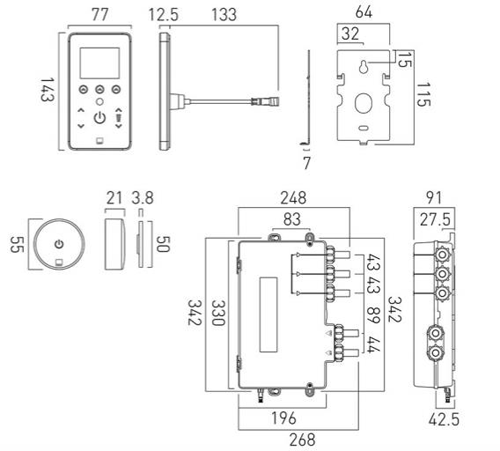 Technical image of Vado Sensori SmartTouch Shower With Wireless Remote (Pumped, 2 Outlet).