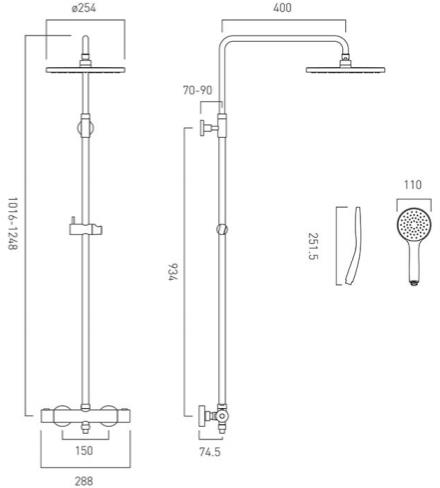 Technical image of Vado Shower Packs Velo Round Shower Valve & Column Pack (Chrome), CLEARANCE.