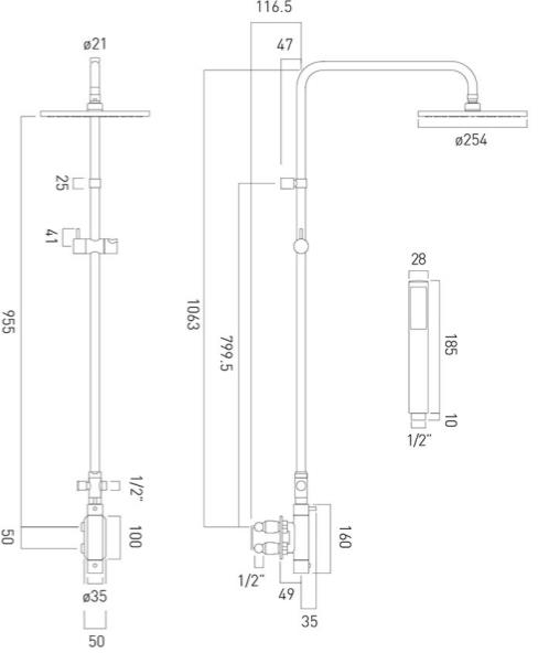 Technical image of Vado Shower Packs Vertix Shower Valve & Column Pack (Chrome).