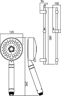 Technical image of Vado Neptune Slide Rail Kit With 5 Function Shower Handset (Low Pressure).