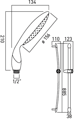 Technical image of Vado Shower Slide Rail Kit With Large Shower Handset & Hose (Chrome).