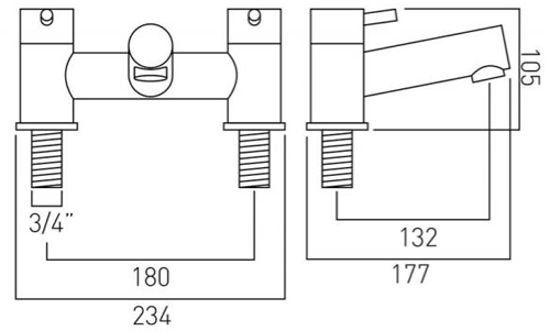 Technical image of Vado Zoo Extended Basin & Bath Filler Tap Pack (Chrome).