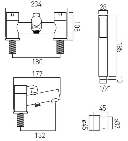 Technical image of Vado Zoo Extended Basin & Bath Shower Mixer Tap Pack (Chrome).