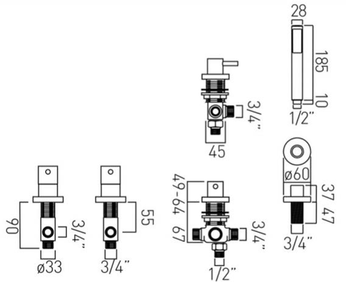 Technical image of Vado Zoo 4 Hole Bath Shower Mixer Tap With Kit & Bath Filler Waste (Chrome).