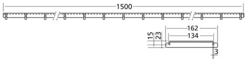 Technical image of VDB Industrial Drains Connect Channel Slot Grating Part 1500x162mm.