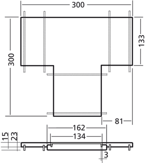 Technical image of VDB Industrial Drains Connect Channel T Part 300x300x200mm.