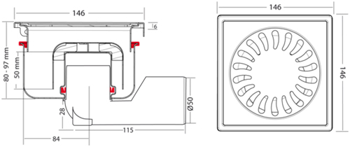 Technical image of VDB Shower Drains Shower Drain 150x150mm (Stainless Steel).