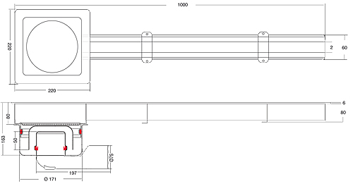 Technical image of VDB Kitchen Drains Kitchen Slot Drain 1000x60mm (Connectable).