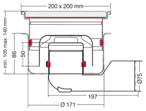 Technical image of VDB Unlimited Drains Commercial Drain 200x200mm (Airtight Cover)