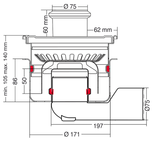 Technical image of VDB Unlimited Drains Commercial Drain 200x200mm (75mm Inlet).