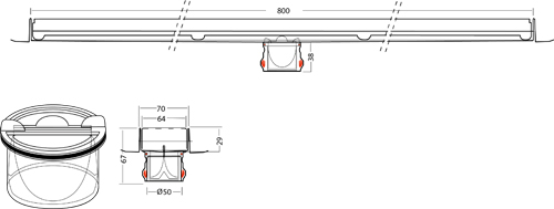 Technical image of VDB Channel Drains Premium Shower Channel 800x70mm (Plain, Black).