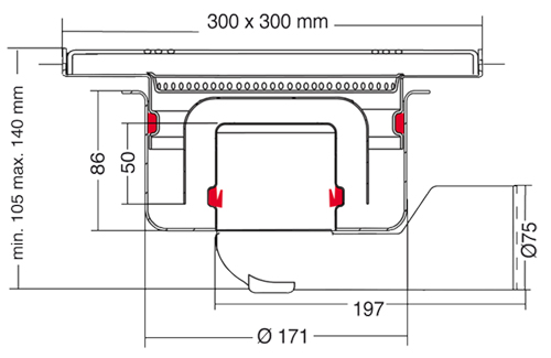 Technical image of VDB Unlimited Drains Commercial Drain 300x300mm (S Steel).