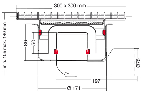 Technical image of VDB Unlimited Drains Commercial Drain 300x300mm (Mesh Grating).