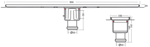 Technical image of VDB Channel Drains Standard Shower Channel 900x100mm (Perf).