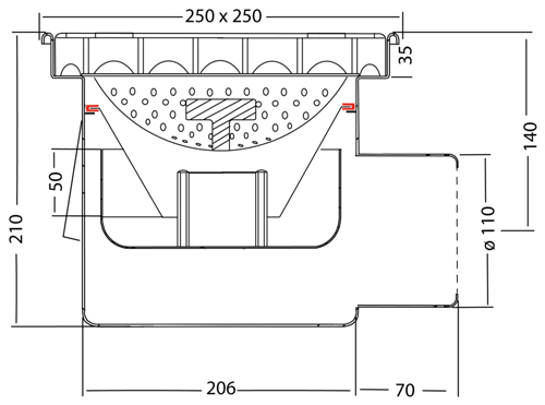 Technical image of VDB Industrial Drains Screw Down Drain With Horizontal Outlet 250x250.