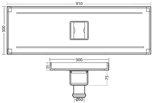 Technical image of VDB Tile Drains Shower Tile Channel 910x300mm (Stainless Steel).
