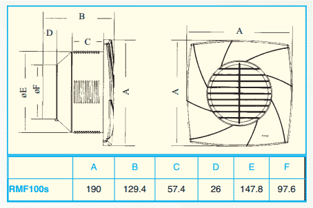 Technical image of Vectaire Centrifugal High Pressure Extractor Fan. 100mm (White).