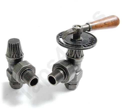 Larger image of Crown Radiator Valves Abbey Manual & LS Angled Radiator Valves (Pewter).