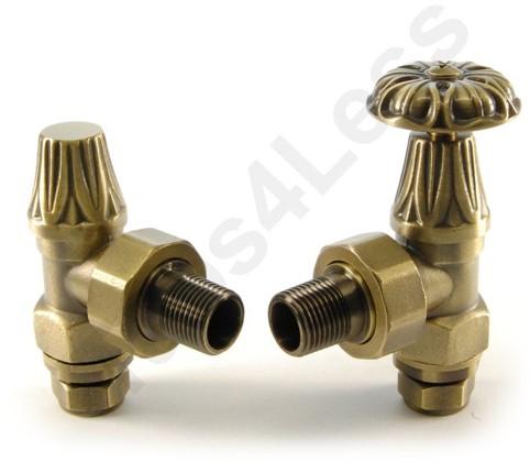 Larger image of Crown Radiator Valves Abbey Manual & LS Angled Radiator Valves (Old Brass).