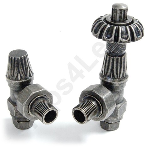 Larger image of Crown Radiator Valves Thermostatic Angled Radiator Valves (Pewter).